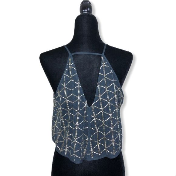 Free People Atlantis Metallic Embellished Grey Swing Crop Tank Size XS - Picture 12 of 16